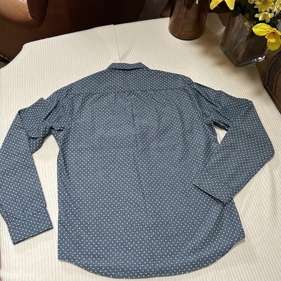 Men Chambray Button Down Shirt Long Sleeve Polka Dot - Picture 7 of 14